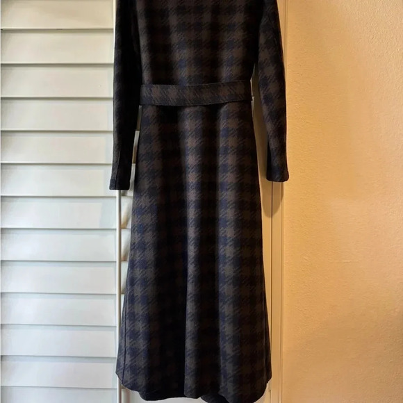 HARRIS WHARF LONDON EUC Gingham Belted Wool Maxi Coat Chocolate Brown Blue 10 44 - Picture 12 of 16